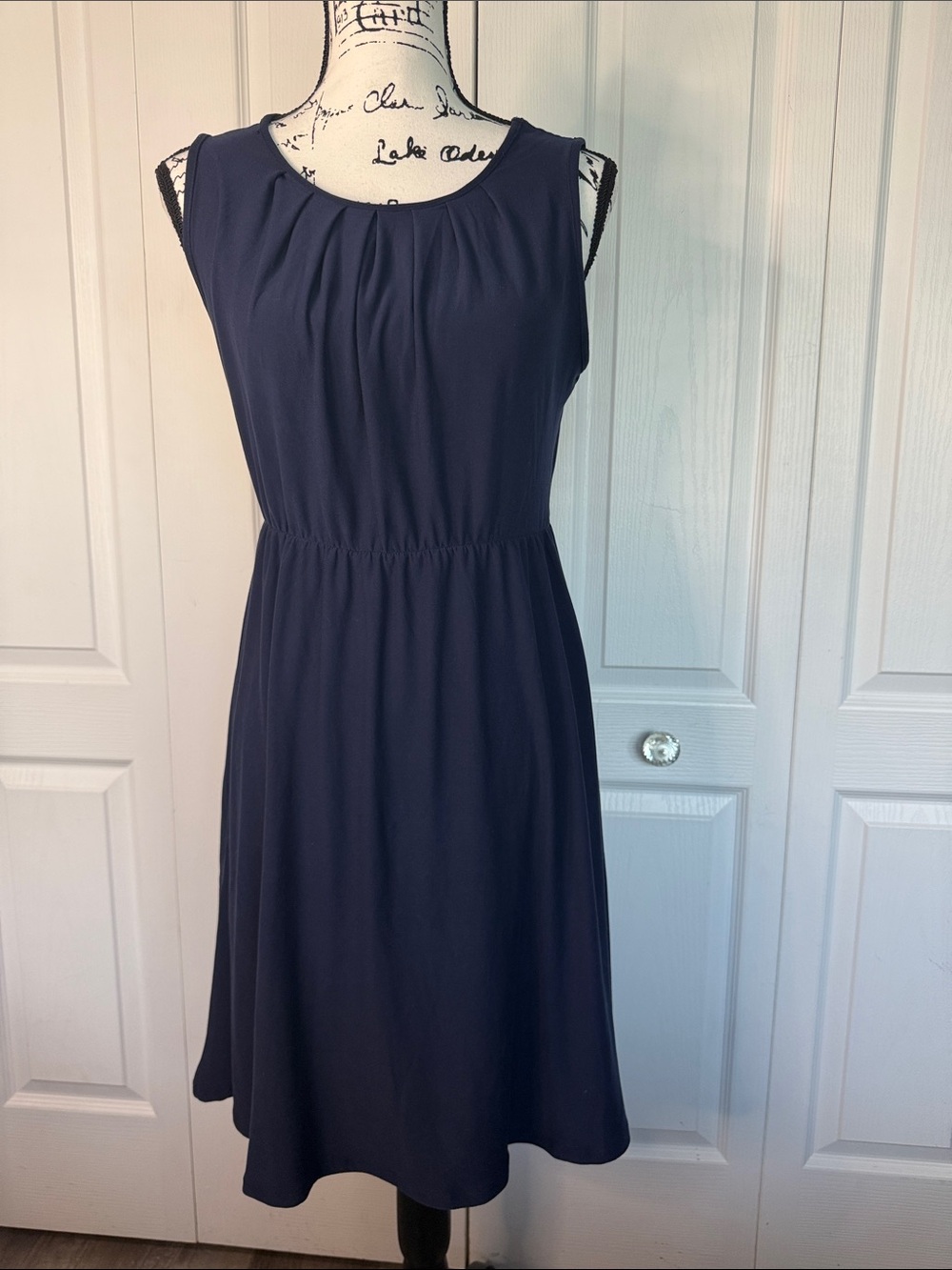 Sheila Rose Sleeveless Navy Midi Dress with Gathered Neckline